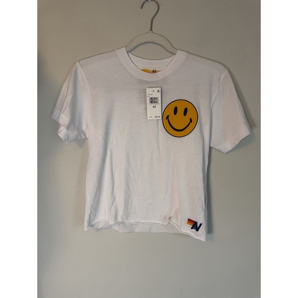 Aviator Nation Smiley Tee Short Sleeve T-shirt Yellow White Size XS $83